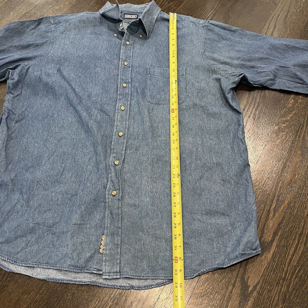 Vintage Lands End Shirt Mens 18.5 36 Tall XXL Blue Denim 100% Cotton Long Sleeve - Picture 4 of 5